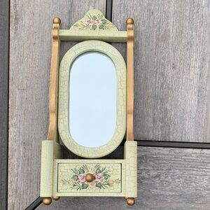 Elegant Green and Gold Floral Jewelry Box with Drawer and mirror